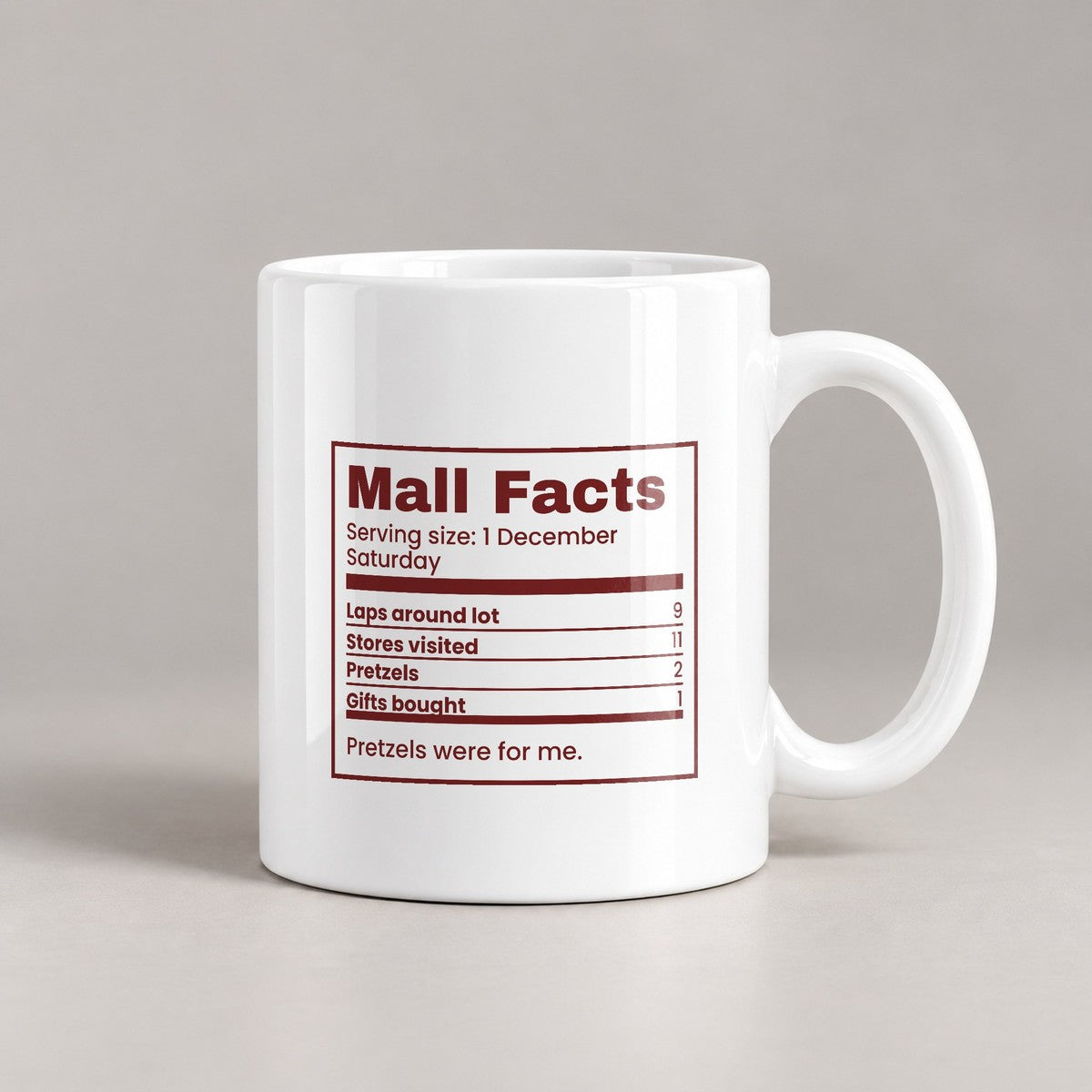 Funny Christmas Shopping Coffee Mug Mall Facts Nutrition Label - photo 1