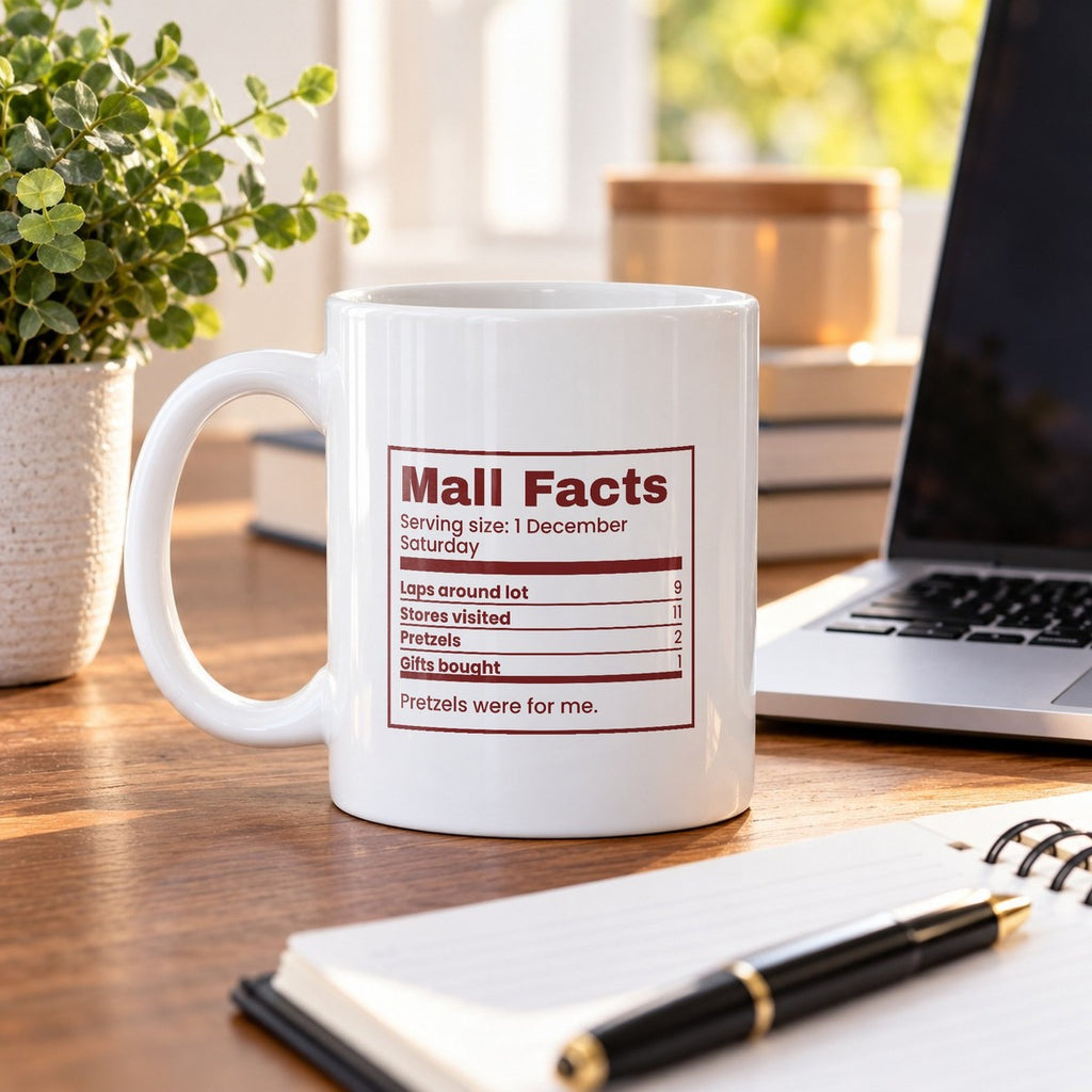 Funny Christmas Shopping Coffee Mug Mall Facts Nutrition Label - photo 4
