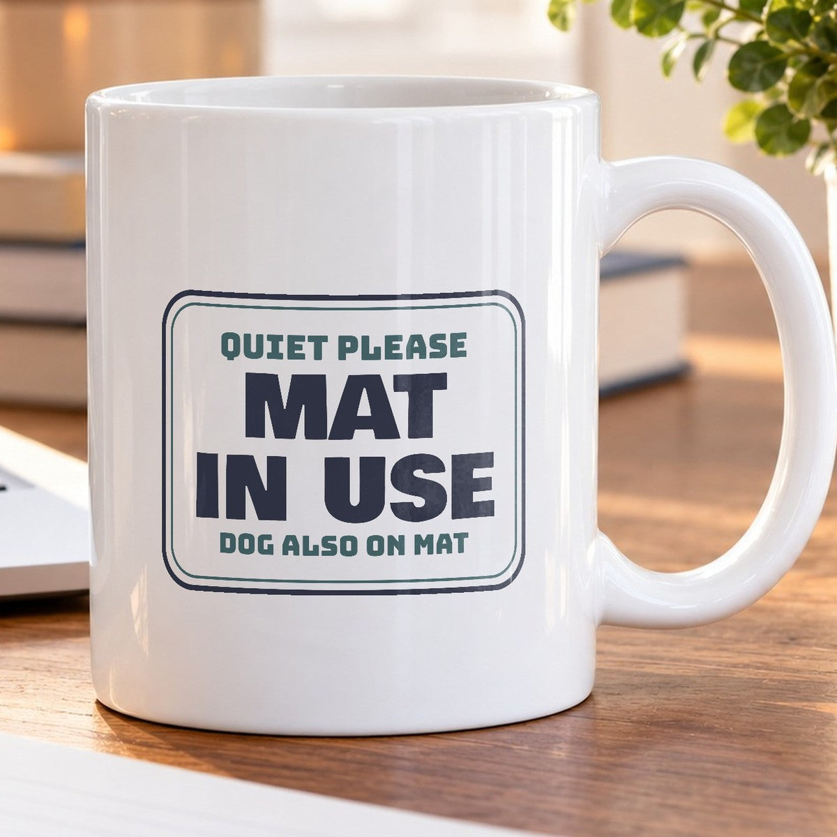 Funny Yoga Coffee Mug Mat In Use Dog Also On Mat - photo 5