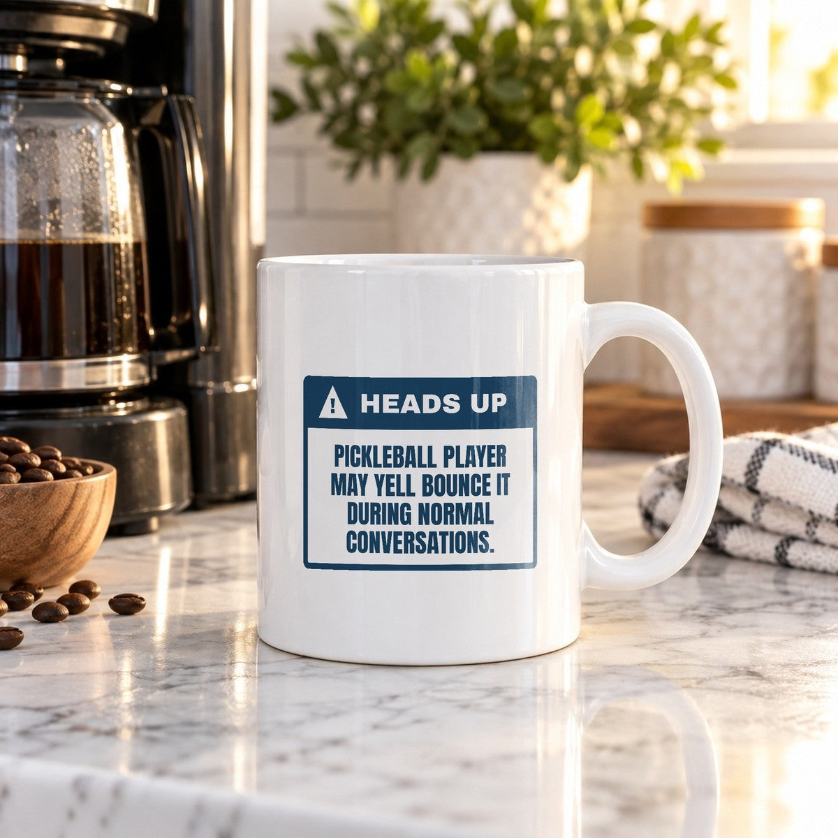 Funny Pickleball Coffee Mug May Yell Bounce It Warning Label - photo 1