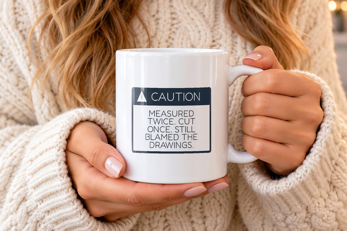 Funny Construction Worker Coffee Mug Measured Twice Caution Sign - photo 3