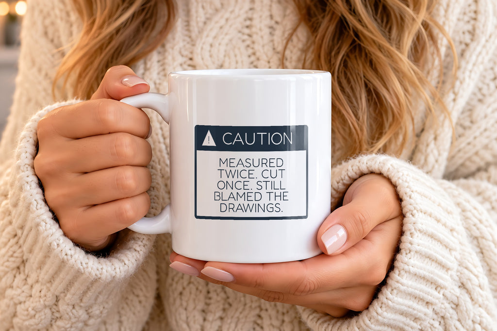Funny Construction Worker Coffee Mug Measured Twice Caution Sign - photo 4