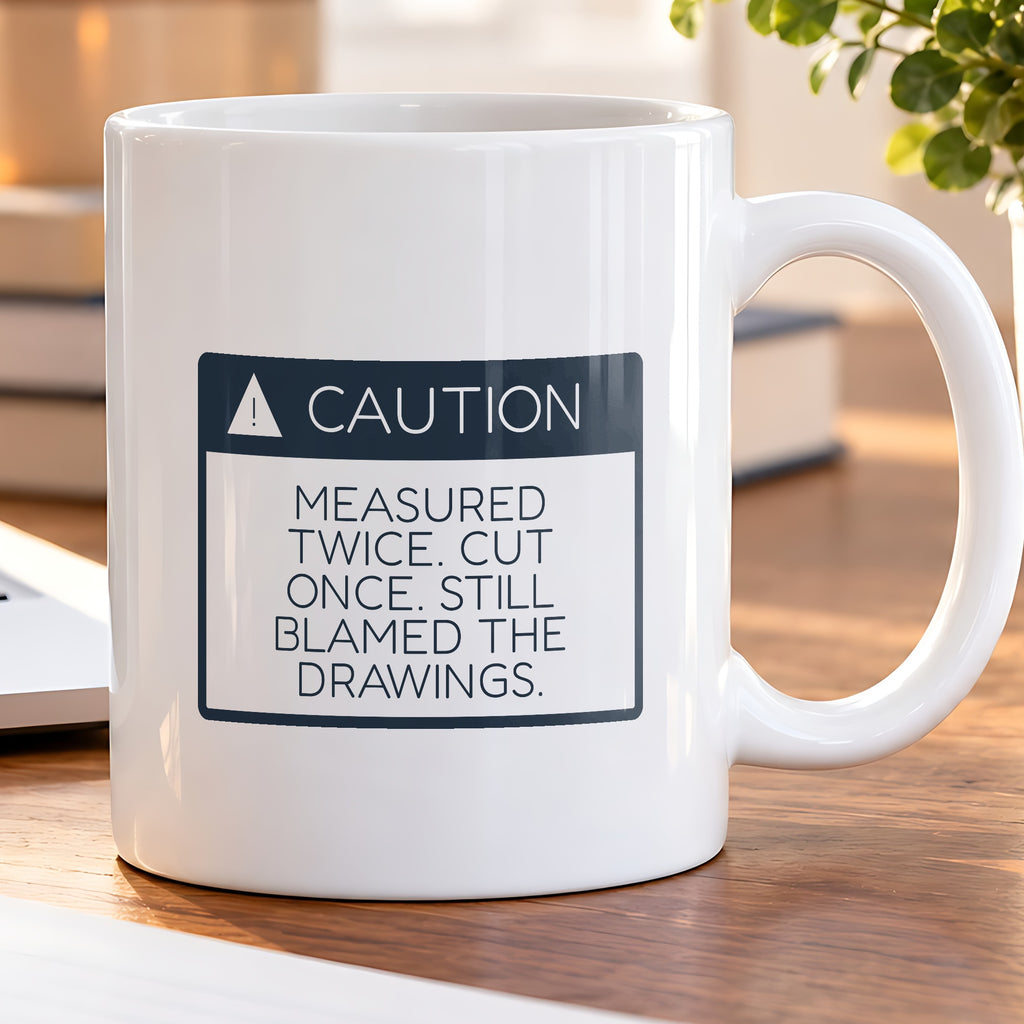 Funny Construction Worker Coffee Mug Measured Twice Caution Sign - photo 5