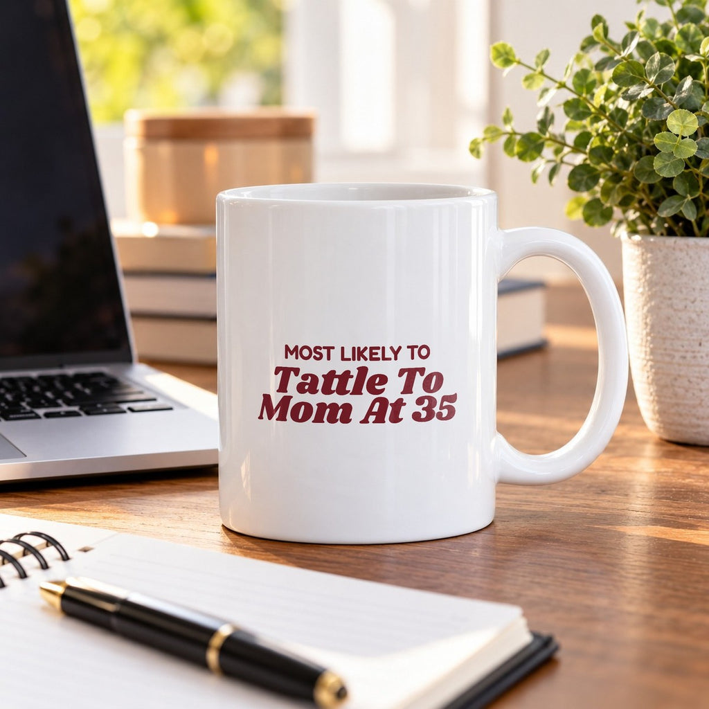 Funny Christmas Sibling Coffee Mug Most Likely To Tattle To Mom At 35 - photo 1