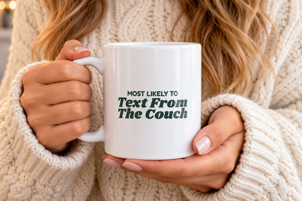 Funny Christmas Coffee Mug Most Likely To Text From The Couch Family Set - photo 4