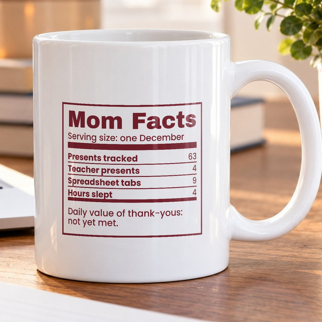Funny Christmas Coffee Mug Mom Facts December Edition Nutrition Label - photo 5