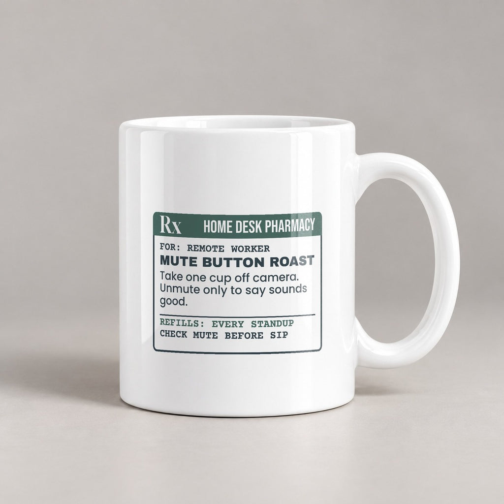 Funny Work From Home Coffee Mug Mute Button Roast Prescription - photo 2
