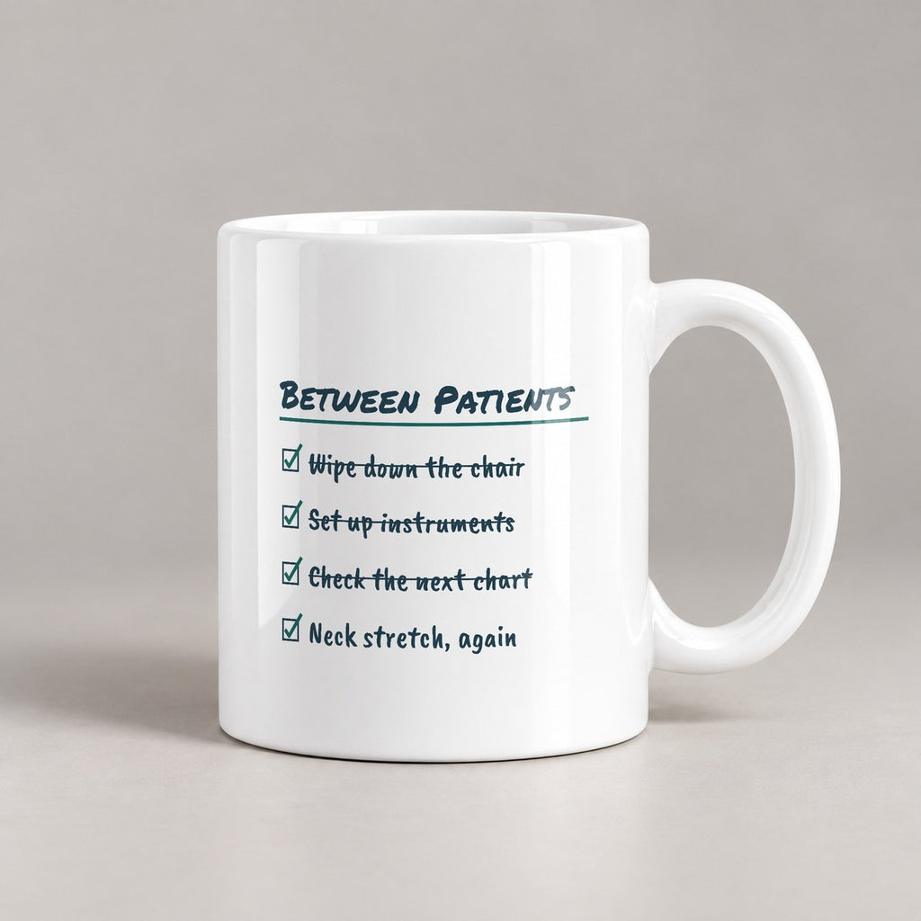 Funny Dental Hygienist Coffee Mug Between Patients Checklist - photo 2