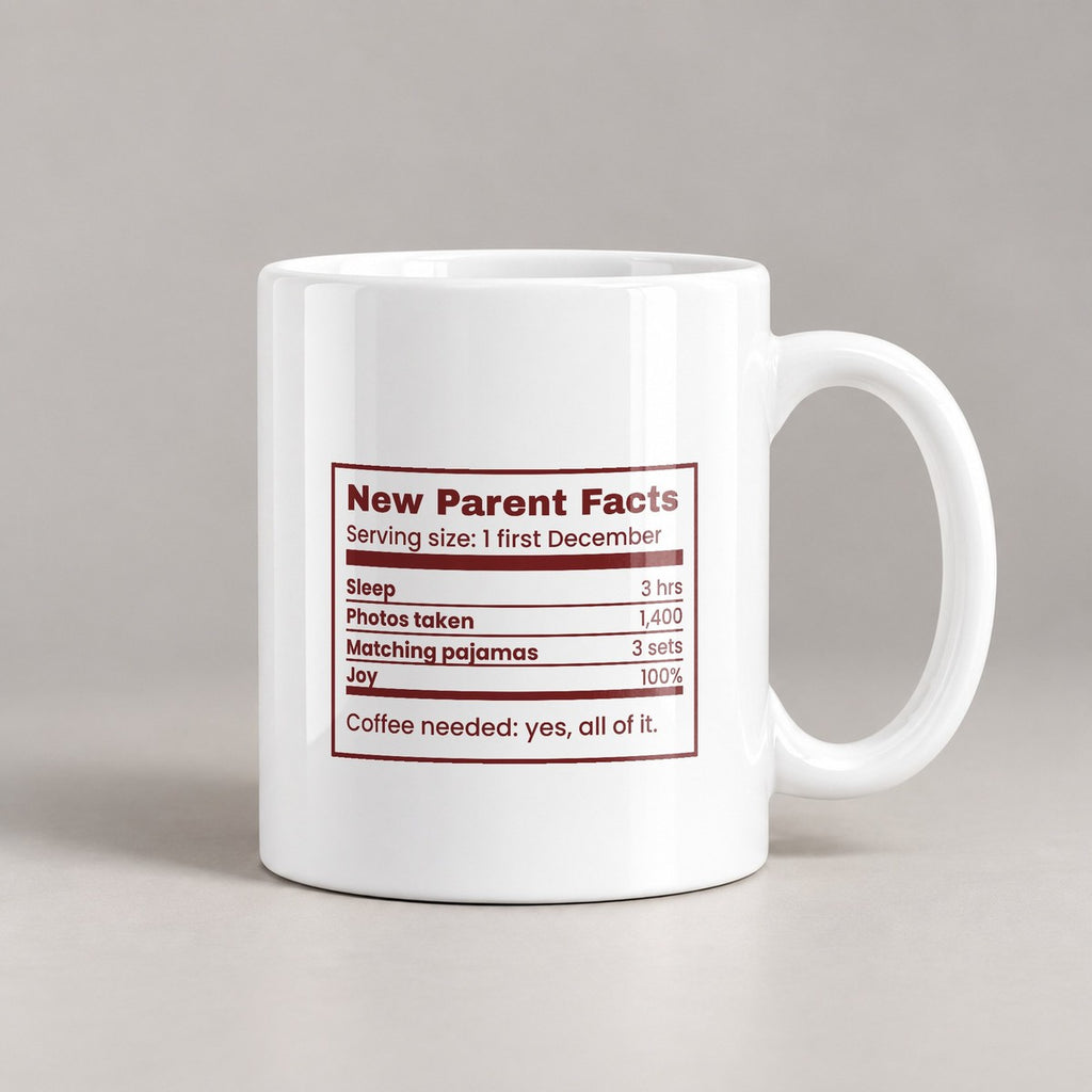 Funny Christmas Coffee Mug New Parent Facts Nutrition Label - photo 2