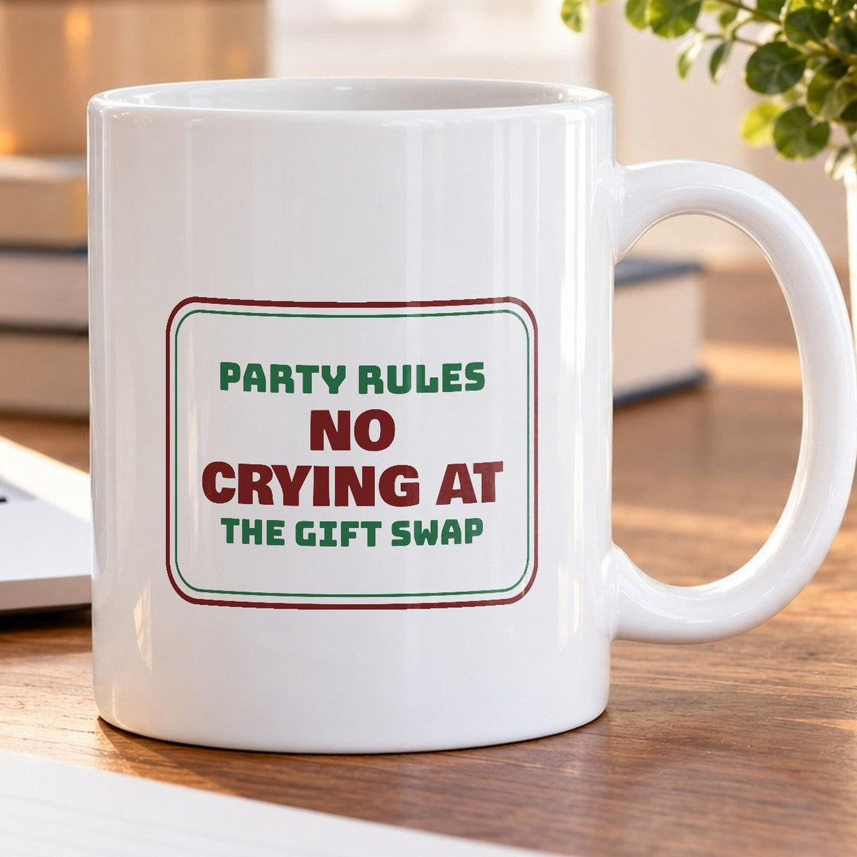 Funny White Elephant Coffee Mug No Crying At The Swap Party Rules Sign - photo 5