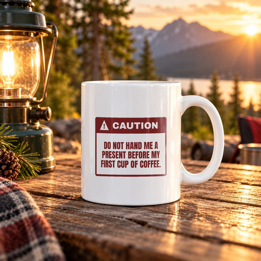 Funny Christmas Coffee Mug No Presents Before Coffee Caution Label - photo 3