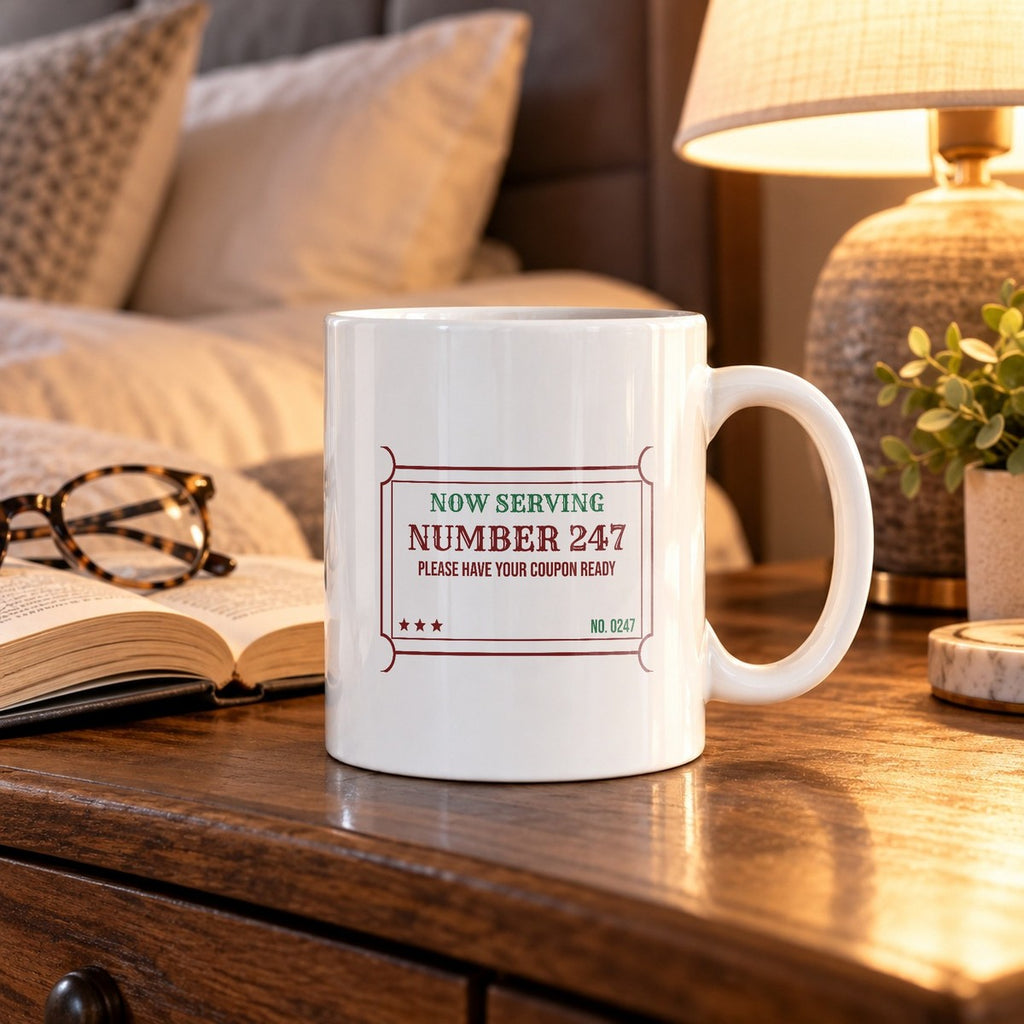 Funny Christmas Retail Coffee Mug Now Serving 247 Coupon Ready Please - photo 2
