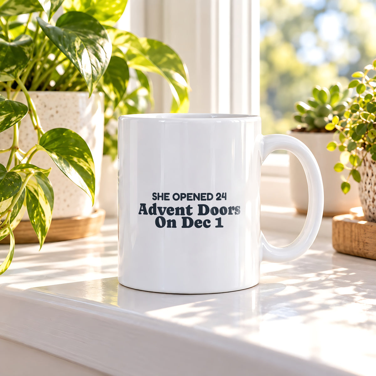 Funny Cat Christmas Coffee Mug She Opened 24 Advent Doors On Dec 1 - photo 3