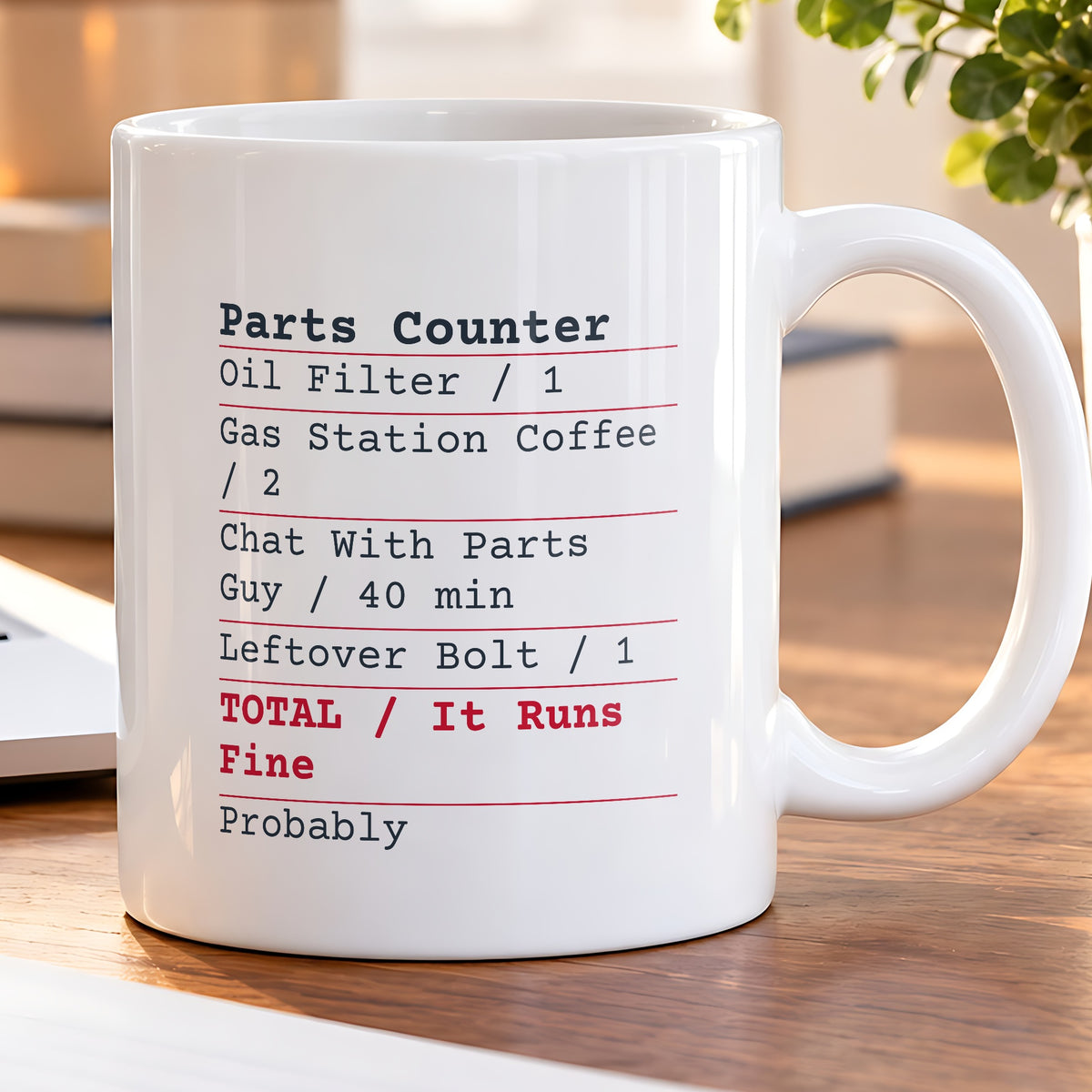 Funny Car Guy Coffee Mug Parts Counter Receipt Leftover Bolt - photo 5