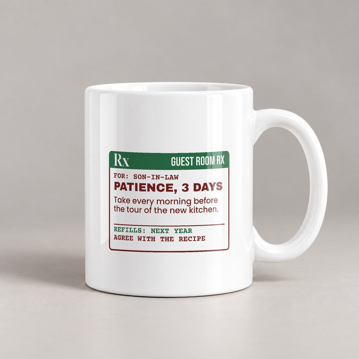 Funny Christmas In-Laws Coffee Mug Patience 3 Days Prescription Label - photo 2