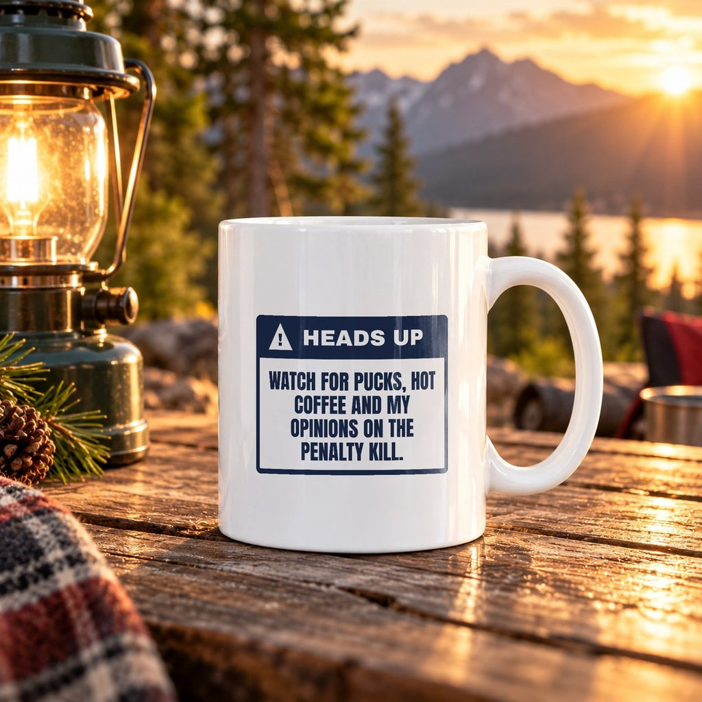 Funny Hockey Fan Coffee Mug Heads Up Opinions On The Penalty Kill - photo 3