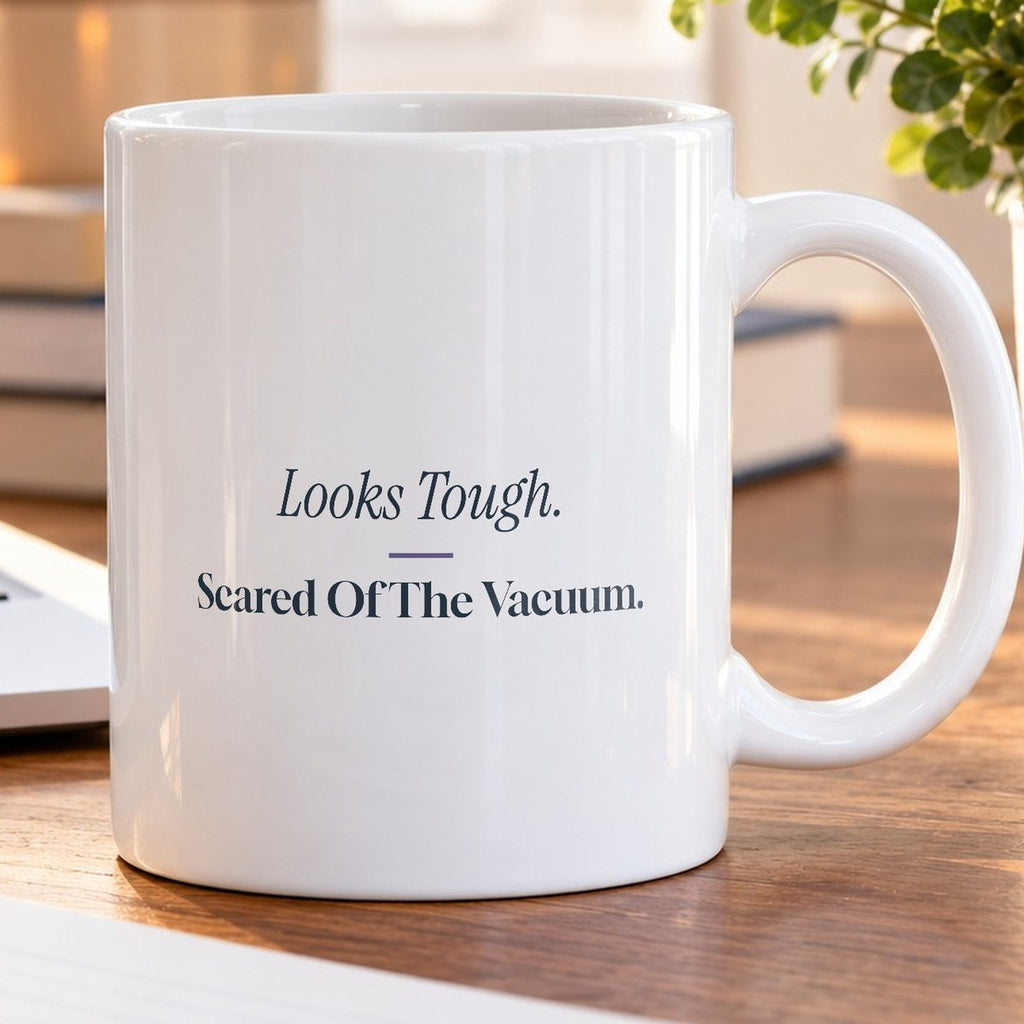 Funny Pit Bull Coffee Mug Looks Tough Scared Of The Vacuum - photo 5