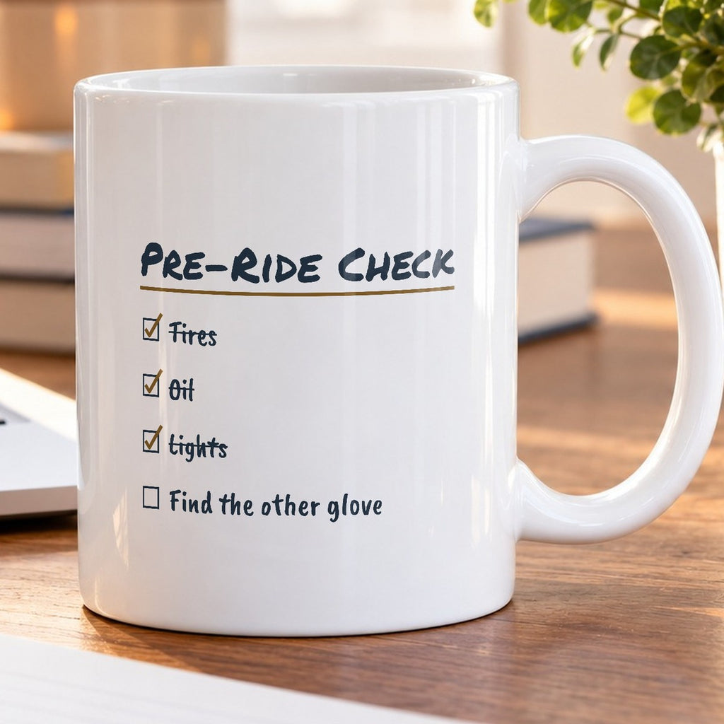 Funny Motorcycle Coffee Mug Pre-Ride Check Find The Other Glove - photo 5