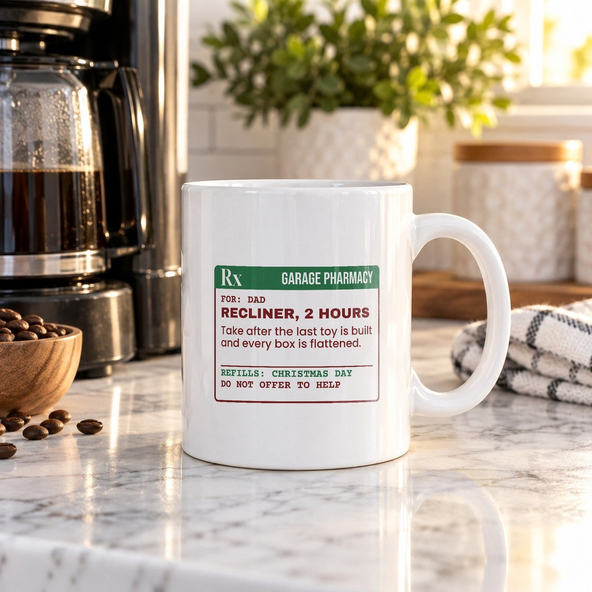 Funny Christmas Dad Coffee Mug Recliner 2 Hours Prescription Label - photo 1