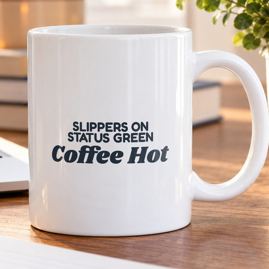 Funny Work From Home Coffee Mug Slippers On Status Green - photo 5