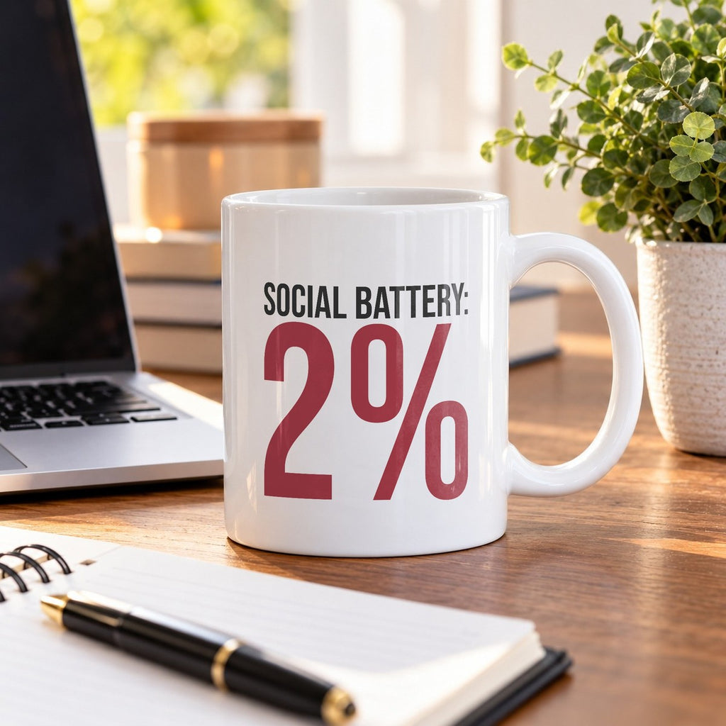 Funny Introvert Coffee Mug Social Battery 2% For Her Him - photo 1