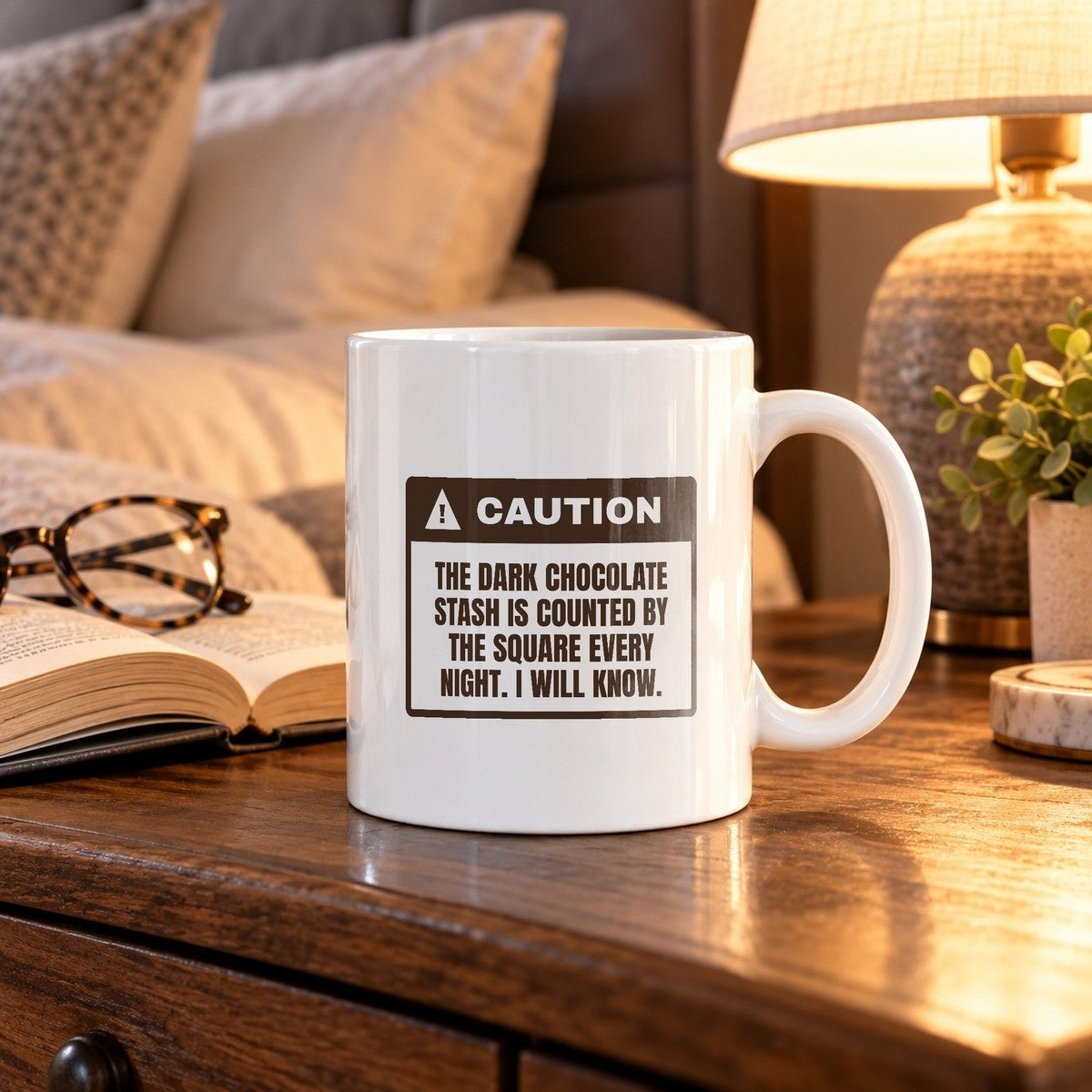 Funny Chocolate Coffee Mug Squares Counted Nightly Warning Label - photo 2