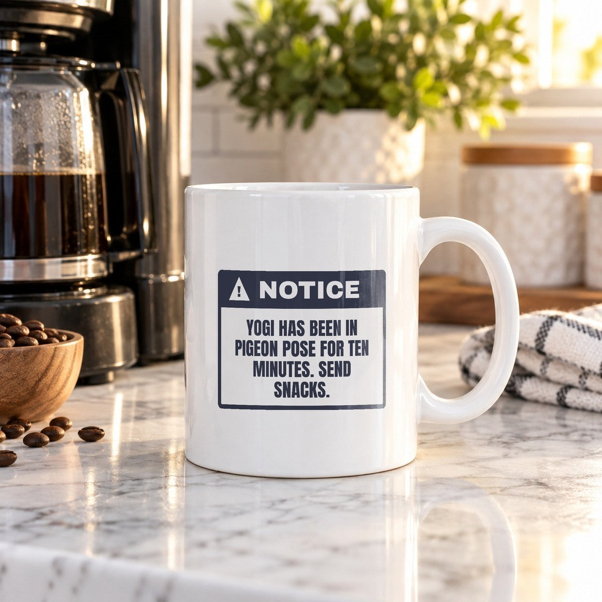 Funny Yoga Coffee Mug Stuck In Pigeon Pose Send Snacks - photo 2