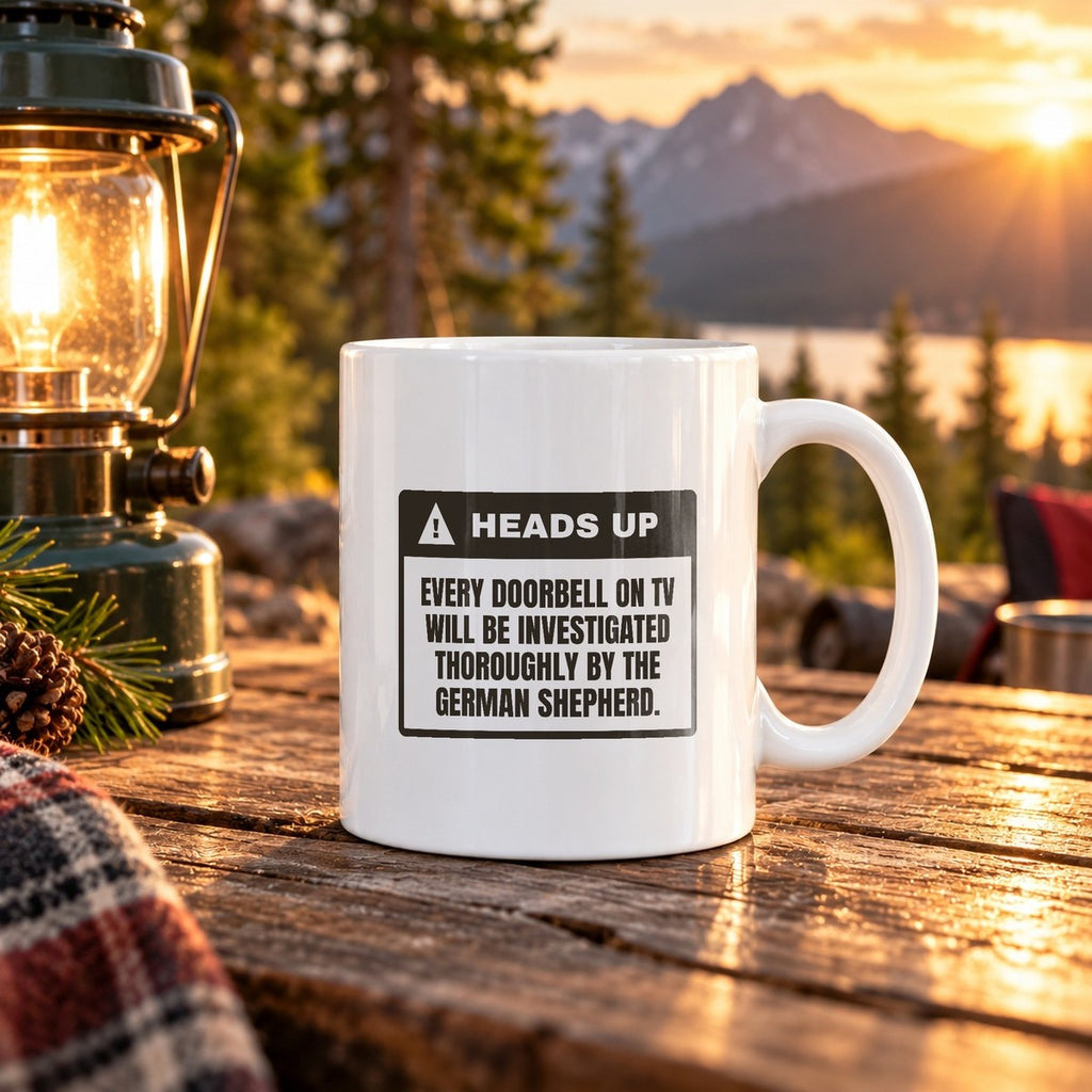 Funny German Shepherd Coffee Mug TV Doorbells Investigated Warning - photo 2