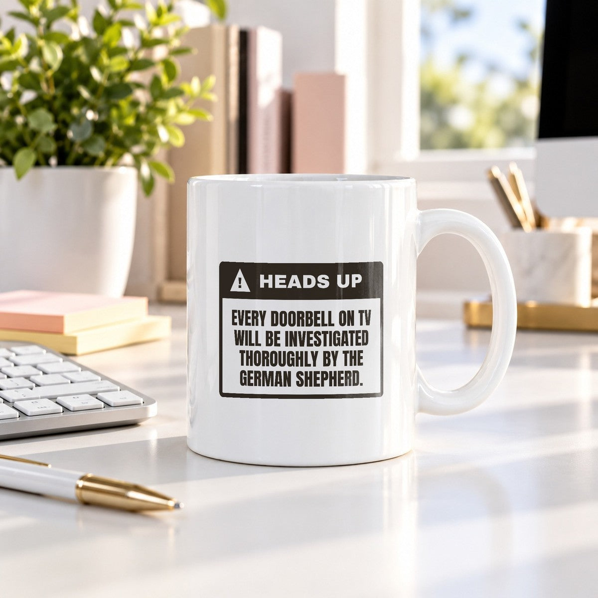Funny German Shepherd Coffee Mug TV Doorbells Investigated Warning - photo 3