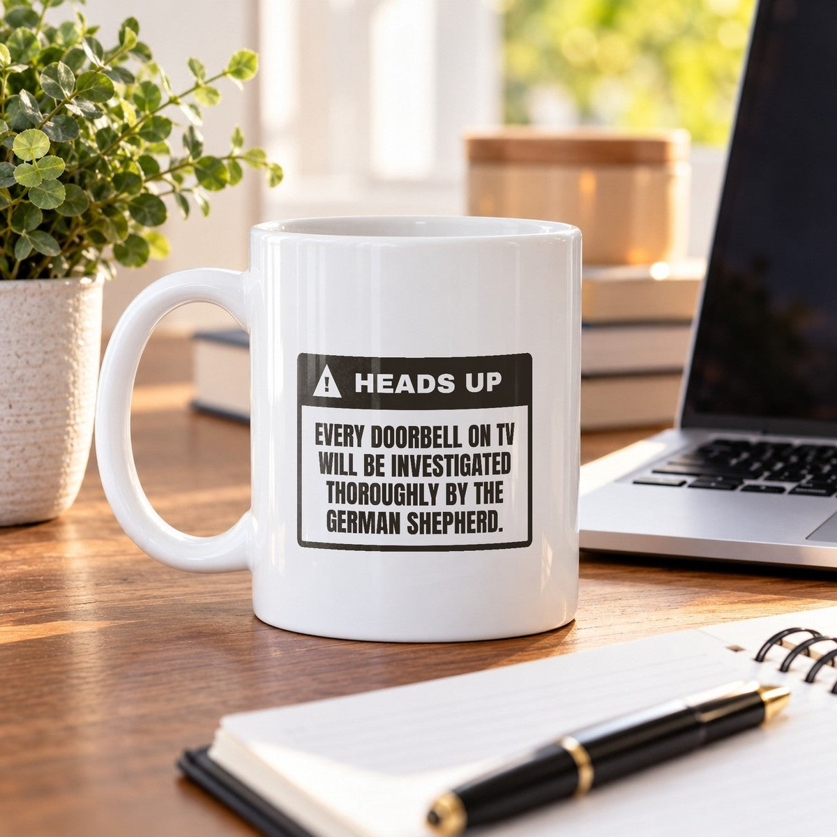 Funny German Shepherd Coffee Mug TV Doorbells Investigated Warning - photo 4