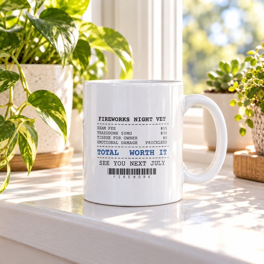 Funny Fireworks Vet Bill Receipt Coffee Mug Anxiety Meds For Dog Moms - photo 1