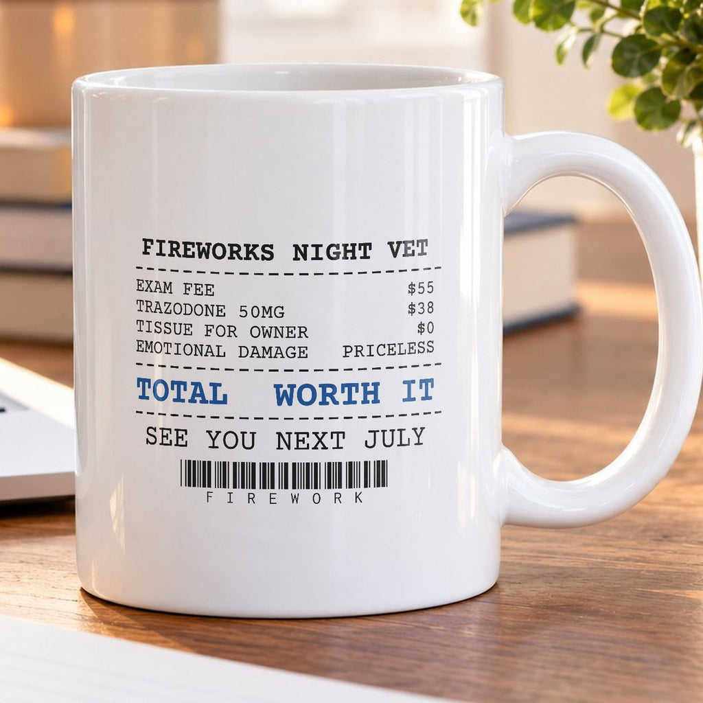 Funny Fireworks Vet Bill Receipt Coffee Mug Anxiety Meds For Dog Moms - photo 5