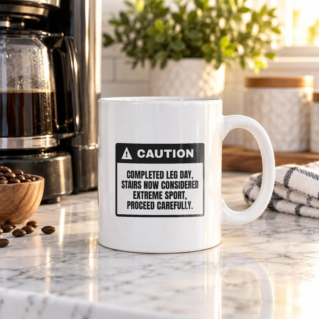 Caution Leg Day Coffee Mug For Gym Lovers - photo 1