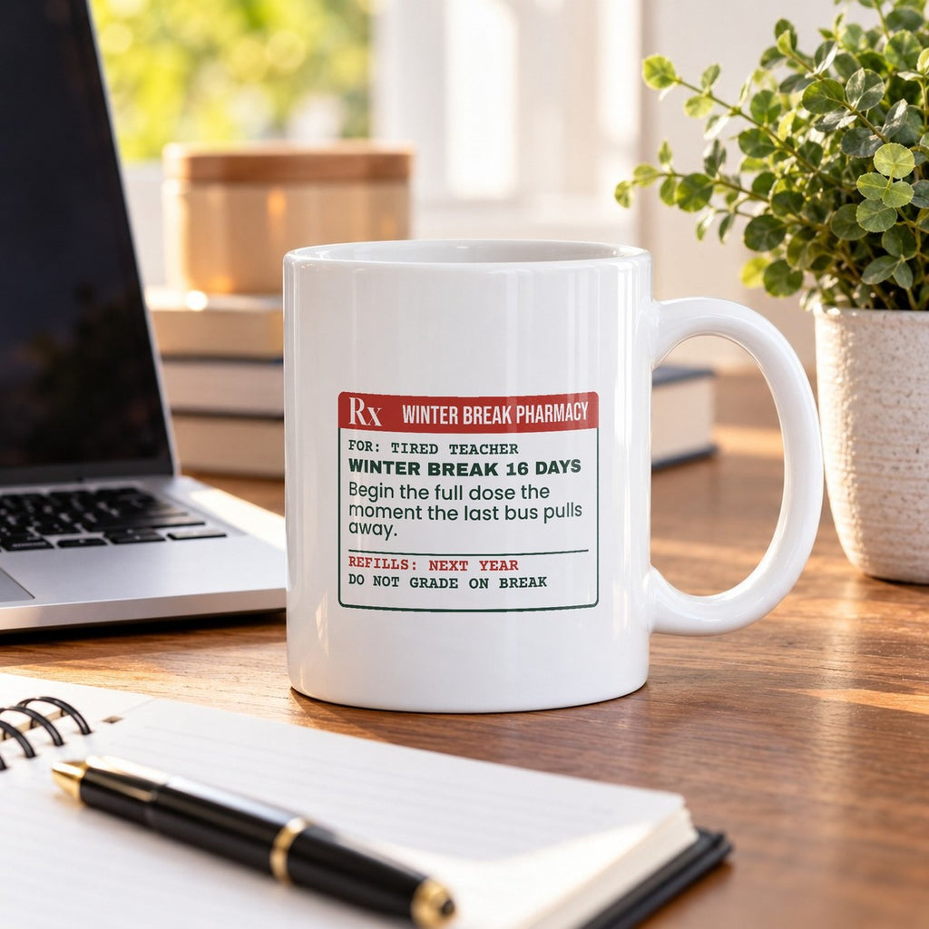 Funny Christmas Teacher Coffee Mug Winter Break Prescription Label - photo 2
