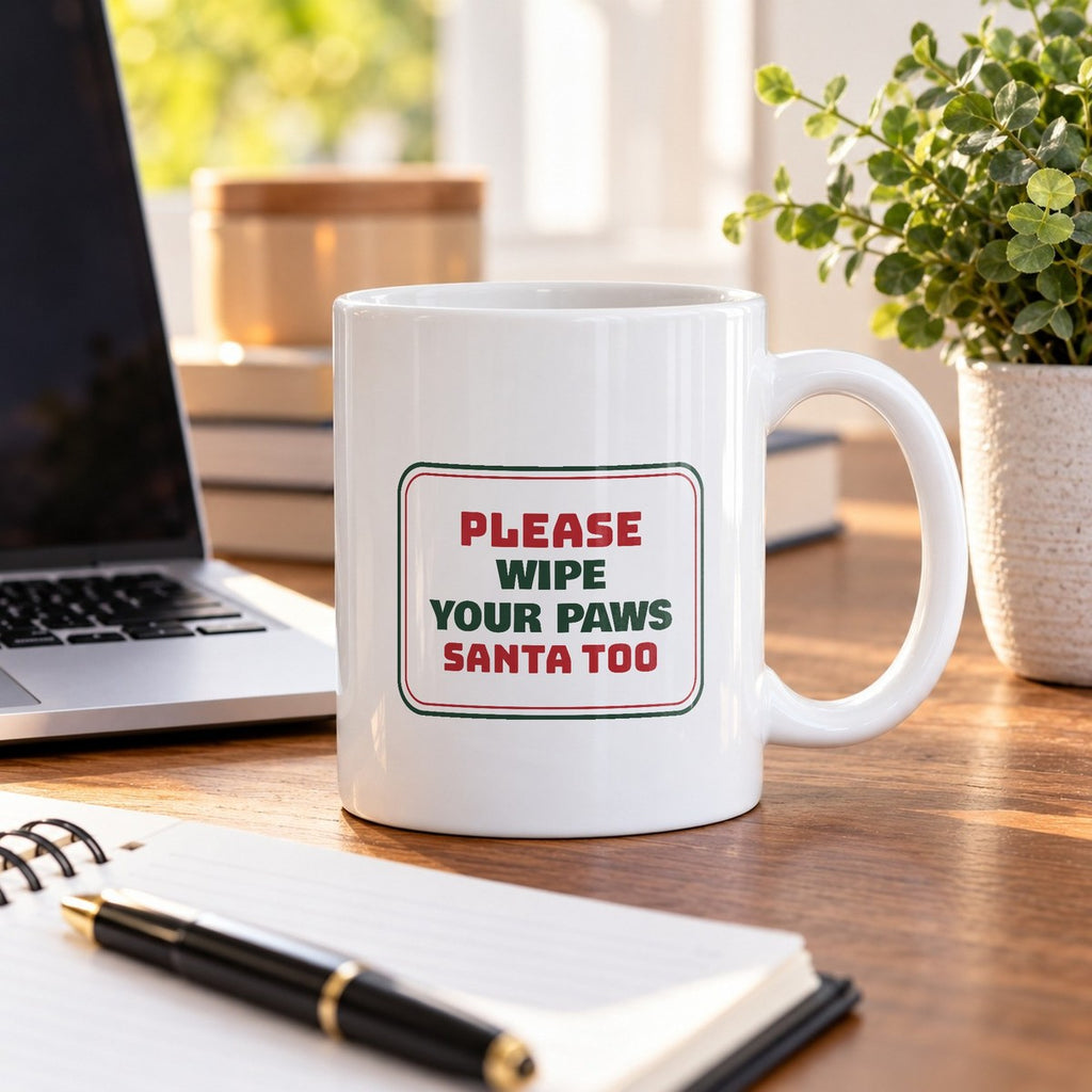 Funny Christmas Dog Coffee Mug Wipe Your Paws Santa Too Sign - photo 3